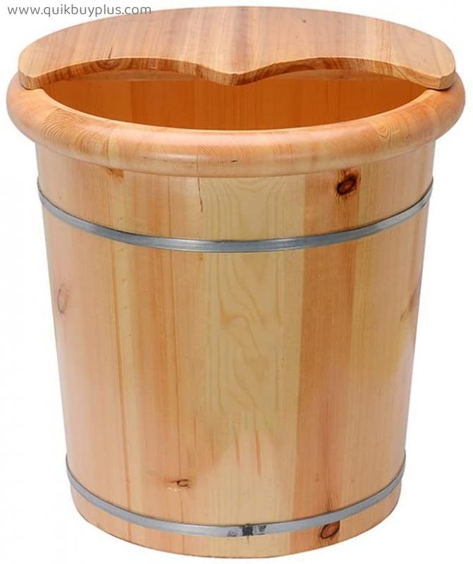 CYLQ Foot Pedicure Spa With Cover，Thick Sturdy Wood Extra Large Foot Soak Footbath Bucket Massaging Basin For Soaking Your Tired And Sore Feet 40cm (Color : Wood color)