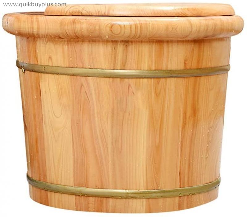 CYLQ Foot Tub For Soaking Feet With Lid，Thick Sturdy Wood Spa Foot Wash Basin For Pedicure And Massage，Footbath Bucket Soak Tired And Sore Feet，24cm (Color : Wood color+b)