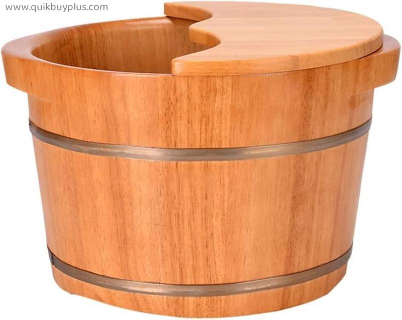 CYLQ Foot Tub For Soaking Feet With Lid，Wood Massaging Pedicure Spa Basin For Soaking Your Tired And Sore Feet，Big Footbath Bucket And Soaker Bowl 24cm (Color : Yellow wood)