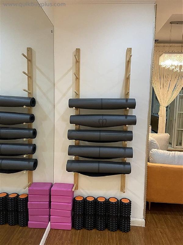 CYNN Wall Mounted Yoga Mat Holder Storage Organizer, Wood Heavy Duty Foam Roller Exercise Mats Display Rack, Vertical Small Space Sports Equipment Shelf (Size : 9 Tier)