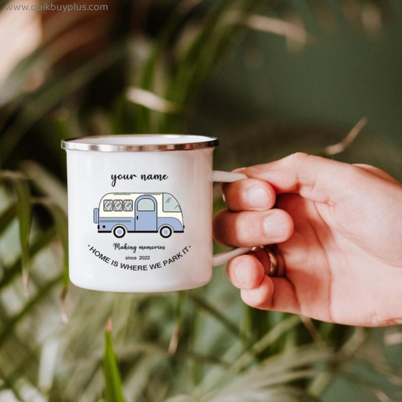Campervan Enamel Coffee Mugs Couple Travel Name Custom Cups His and Hers Retro Caravan Personalised Camper Van Gifts Present