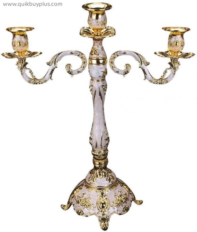 Candlestick Holders Candelabra Stand 3/5 Head Retro 3/5-Arm Candle Holders Metal Candlesticks Romantic Dinner Candle Holders Table Decor Wedding Decoration GCSQF1010 (Color : Golden White 3 Head)