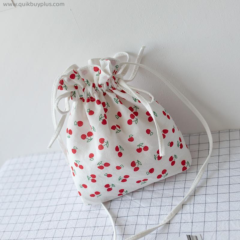 Canvas Bag Schoolgirl Messenger Bag Female Small Bag Cute Cherry Bunch Mouth Change Mobile Phone Bag
