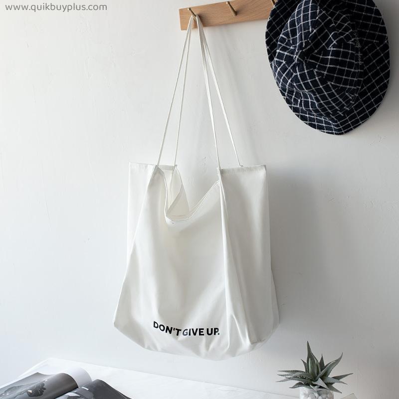 Canvas Bag Women's Shoulder Bag Large Capacity Student Canvas Bag Reusable Foldable Casual Shopping Bag Washable
