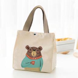 Canvas bag female cartoon hand-held student hand-carried with lunch box insulation bento bag large rice bag