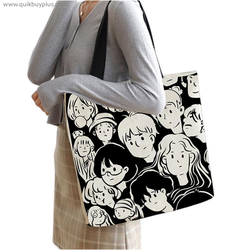 Canvas bag female cute college student class shoulder bag large-capacity bag zipper shoulder bag tote bag