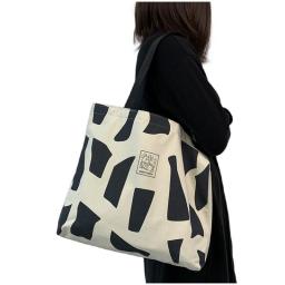 Canvas bag women's large-capacity portable one-shoulder canvas bag simple literary student schoolbag
