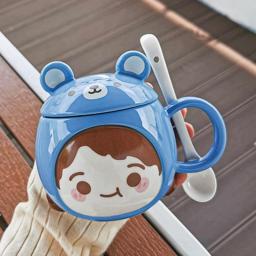 Cartoon 3D Three-dimensional Embossed Animal Coffee Mugs Ceramic Cups With Lid Spoon Office Home Tea Cup For Friends Sweet Gifts