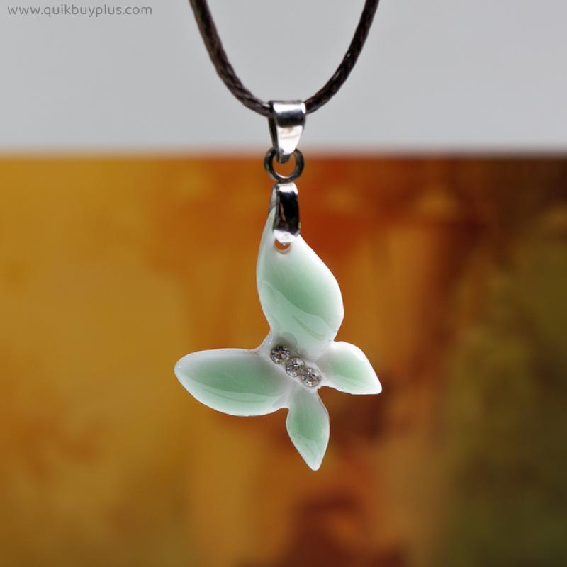 Cartoon Ceramic Butterfly Choker Jewellery Porcelain Jewelry Pendant Handmade For Women Girl Gift XN715