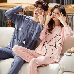 Cartoon Cute Homewear For Men Women Autumn Pajamas Set Couples Cotton Pijamas Suit Plus Size 3XL Casual Nightwear Drop Ship