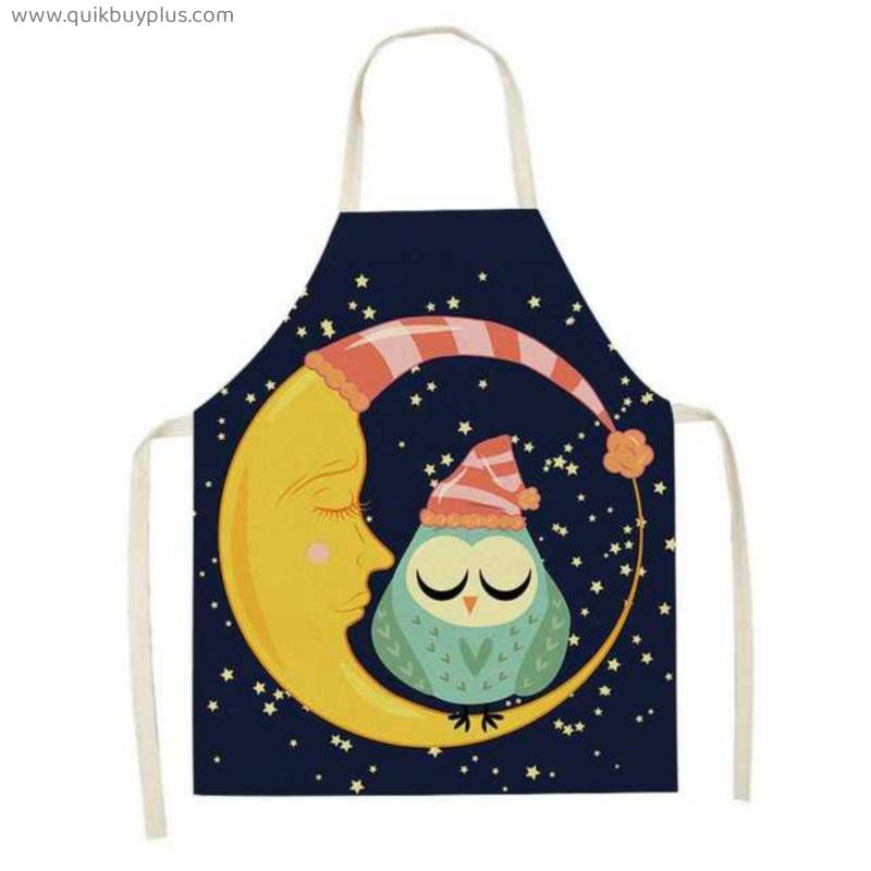 Cartoon Cute Owl Moon Printed Kitchen Apron Sleeveless Antifouling Oil Proof Aprons for Women Chef Bib Cooking Accessories