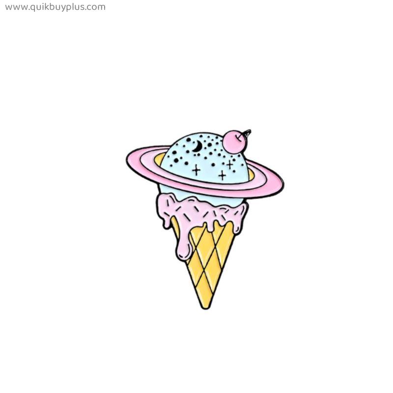 Cartoon Food Summer ice cream Enamel Pins Universe planet Ice cream Brooches Badges Lapel Clothes Bag Pins Women Jewelry Gifts
