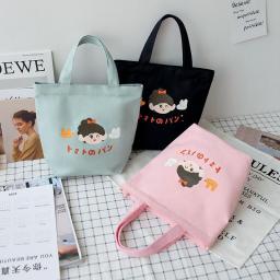 Cartoon Girl Canvas Bag Female Cute Student Portable Small Cloth Bag Lunch Box Bag Lunch Bag