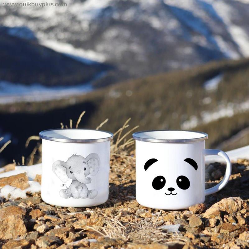 Cartoon Panda Elephant Enamel Coffee Mugs Men Women Outdoor Camping Bonfire Party Beer Cola Drink Juice Cups Mug Hiking Gifts