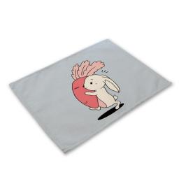 Cartoon Rabbit Collection Cotton Linen Placemats, Heat Resistant Washable Placemats, Easy Clean Placemats