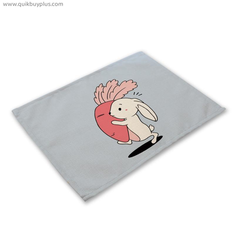 Cartoon Rabbit Collection Cotton Linen Placemats, Heat Resistant Washable Placemats, Easy Clean Placemats