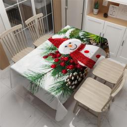 Cartoon White Snowman Pattern Table Cloth Waterproof  Rectangular Home Party Dining Table Decor