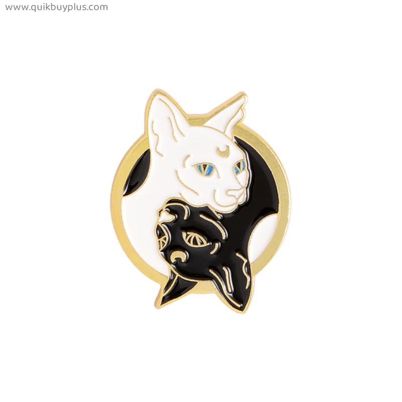 Cat Enamel Lapel Pins black white Opposite Witchcraft Brooches Badges Fashion Animal Pins Gifts for Kids