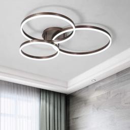 Ceiling Light 75W,Modern LED Surface Mount Ceiling Light LED Chandelier,3 Ring Acrylic Ceiling Lamp Fixture for Living Room Bedroom Dining Room,Cool White 6000K,Coffee Color