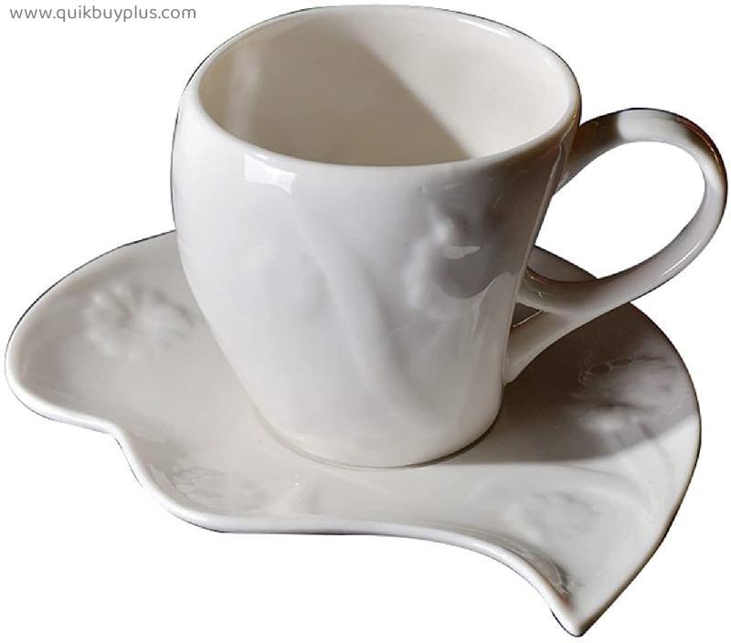 Ceramic Coffee Cup & Saucer Set, (6.12Oz/180Ml) Chinese Latte Cup, Drink Cup with Handle,