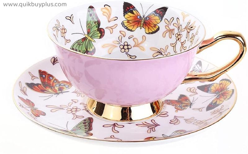Ceramic Coffee Cup & Saucer Set, (6.76Oz/200Ml) Creative Novelty Mug Milk Cup, Juice Dessert Cup/Pink