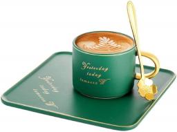 Ceramic Coffee Cup and Saucer Set, (8.45Oz/250Ml) Latte Cup Milk Cup with Handle Tea Cup Milkshake Cup