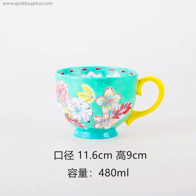 Ceramic Coffee Mugs Large Capacity Hand Painted Flower Household Office Using Porcelain Creative Drinking Water Mug