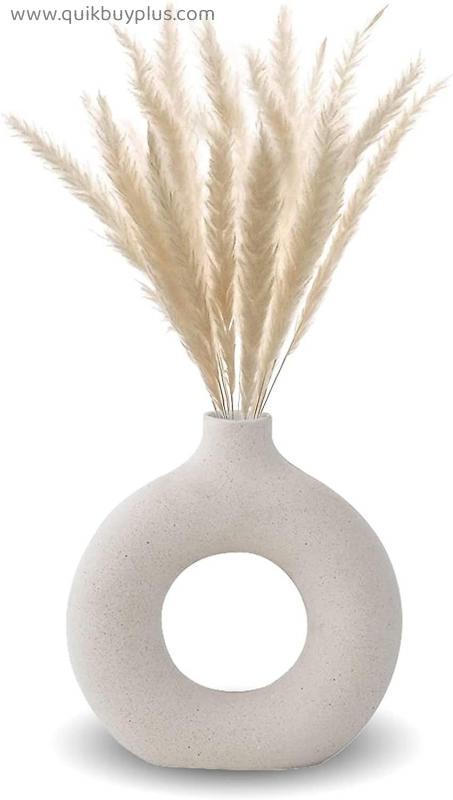 Ceramic Decorative Vase, Beige Modern Art Round Shaped Vase Handmade Dried Flowers Handmade Vases
