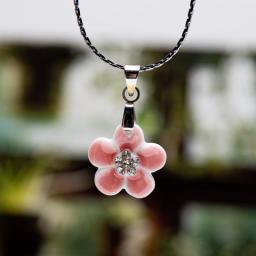 Ceramic Floral And Diamond Chain Choker Necklace Jewellery Porcelain Jewelry Pendant Handmade For Women Girl Gift XN710