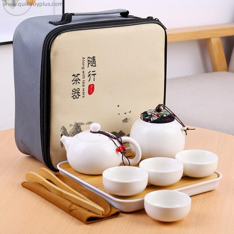 Ceramic Kung Fu Tea Set, Tea Tray, Portable Travel Bag, Tea Set