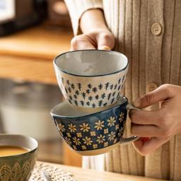 Ceramic Mug Retro Flower Coffee Mugs Microwave Safe Ceramic Milk Mug Juice Handgrip Office Water Cup Kitchen Drinking Tool