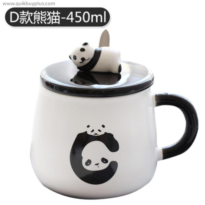 Ceramic Personality Milk Mug Cute Panda Cup with Lid Spoon Office Coffee Mugs Tumbler Creative Breakfast Kids Cartoon Cups