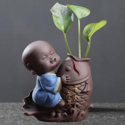 Ceramic figurines Tea Pet Ornaments little Buddha Statue Monk Figurine Desktop Flower Pot Hydroponic Plant Decoration Tea Access