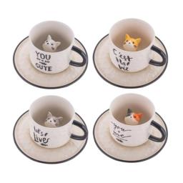 Ceramics Figurine Teacup Kitty Cute Cartoon Mugs Animal Ceramic Coffee Mugs Gift for Boys Girls Kids Women Men Cute Cup GXMA