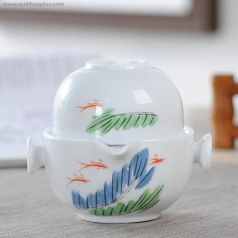 Ceramics Tea Set Include 1 Pot 1 Cup,  Elegant Gaiwan,Beautiful And Easy Teapot Kettle,Travel  Kung Fu Teaset
