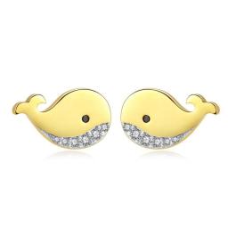 Charms Cute Whale Stud Earings Fashion Jewelry 925 Sterling Silver Famous Brand Yellow Gold Earrings For Women Hippie
