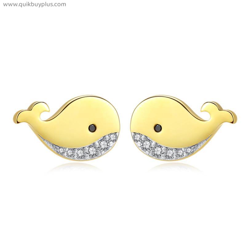 Charms Cute Whale Stud Earings Fashion Jewelry 925 Sterling Silver Famous Brand Yellow Gold Earrings For Women Hippie