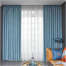 Chenille Thermal Insulated Curtains Screen Settings,Sun Blocking Noise Reducing Blinds Waterfall Valance & Scarf for Living Room 1 Panels,Blue,w200xL270cm