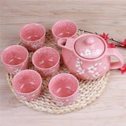 Cherry Blossom Teapot Set 1 Pot 6 Cups Ceramic Drinking Set Teapot Home Office Tea Set