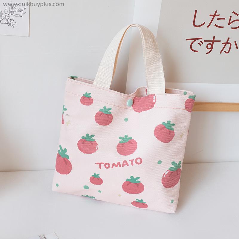 Cherry Tomato Tulip Print Handbag Canvas Bag Student Lunch Box Bag Cute School Hand Carry Bag Children Student Gift