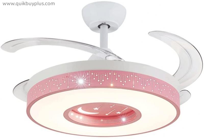 Children's Room Ceiling Fan Retractable With Light And Remote, 42 Inch Luxurious Chandelier Ceiling Fan for Bedroom Living Room Ceiling Light with Fans for Bedroom Living Room (Color : Pink)