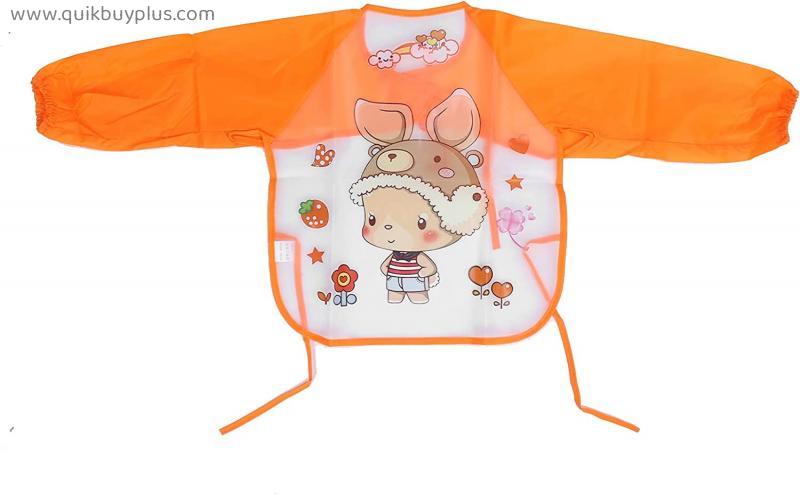 Children Art Smock, Strap Closure Design Kids Art Aprons Cartoon Style Waterproof for 1‑3 Years Old for Eating for Painting for Baking(Orange)