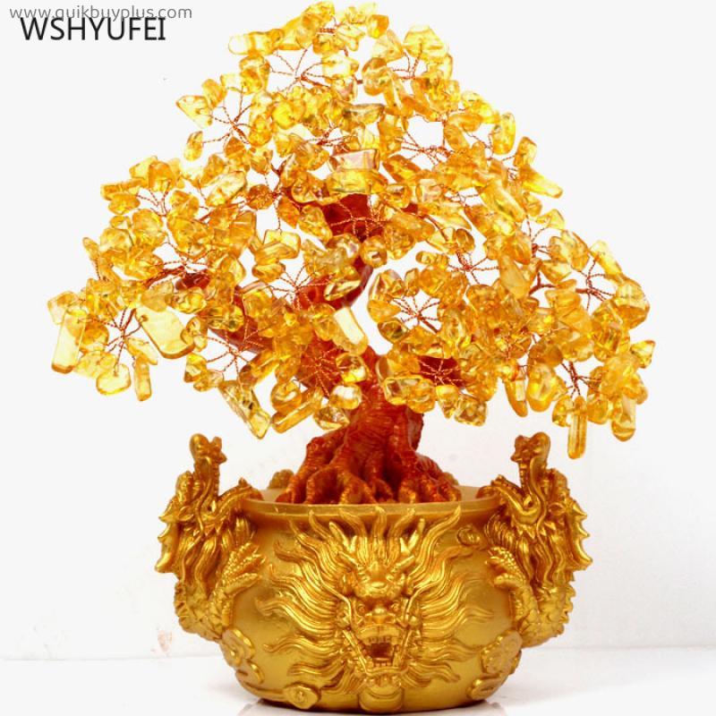 Chinese Golden Crystal Lucky Money Fortune Tree LUCKY Fortune Wealth Home Office Decoration Ornament Figurines Best Gifts
