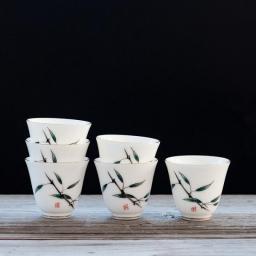Chinese Kung Fu Tea Set Cup 6pcs/lot High Quality Handpainted White Jade Porcelain Teacup Jingdezhen Ceramic Teaware