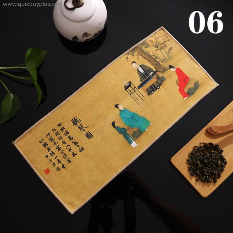 Chinese Painted Thick Tea Towel Super Absorbent High-end Tea Set Accessories Table Mats Professional RagTea Napkin