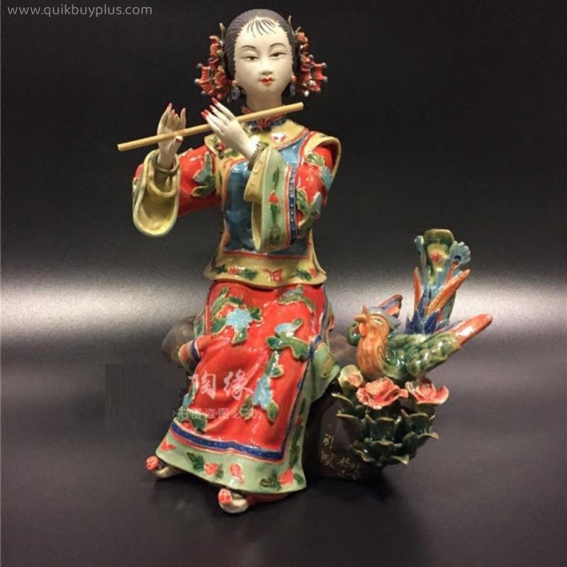 Chinese Style Creative Ceramic Classical Flute Lady Statue Cute Beautiful Women Figurine Home Decoration Collection Crafts R3966