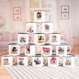 Chinese Style Cup Nostalgic People's Commune Enamel Cup Mugs  Coffee Mugs  Plastic Cups with Lids