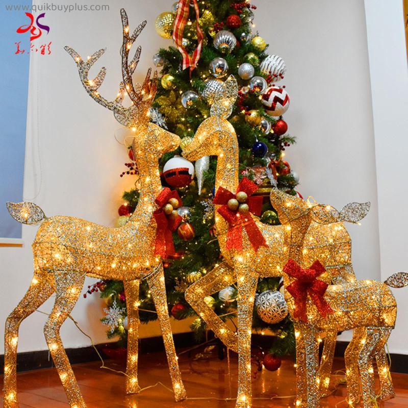 Christmas Decoration Ornaments 30 40 50 CM  Gold Deer Elk Led Light Xmas Tree Scene Room House Navidad New Year Decoration