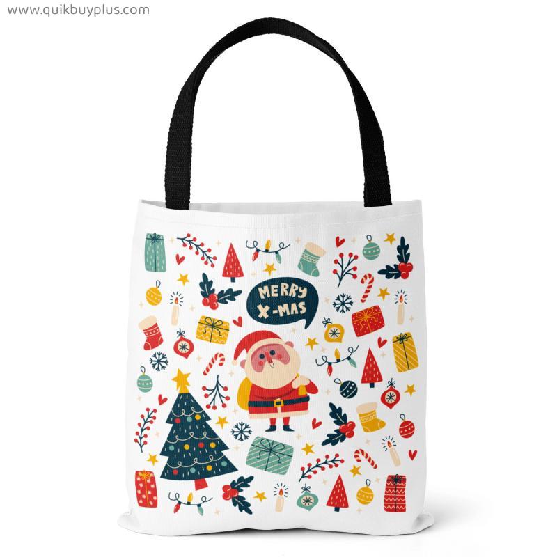 Christmas Print Canvas Tote Shopping Bag Crossbody Reusable Grocery Bag Suitable for Shopping Beach