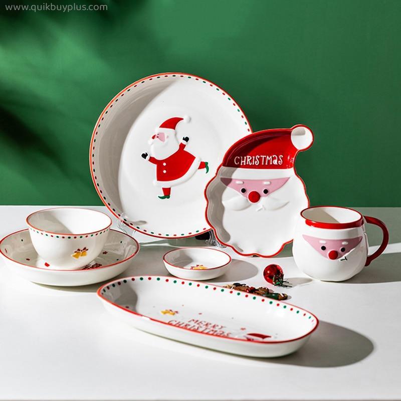 Christmas Tableware Ceramic Bowl Cartoon Dinner Plate Soup Bowl Food Container Dessert Plate Steak Plate Cute Mug Coffee Cup